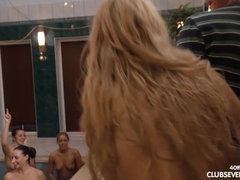 Rubia, Mamada, Morena, Europeo, Grupo, Lesbiana, Fiesta, Mojado