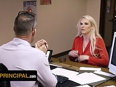 Busty Mylf Sydny Davis gets her tight pussy drilled by horny Principal's cock behind his desk