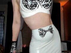 美女, デカパイ, ドレス, フェティッシュ, ゴム, オマンコ, 剃毛, いじめ