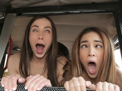 Cheeky Spanish Lesbians fuck Cabbie