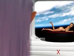 Earth orbit. sci-fi porn android plays with a hot teenager blonde