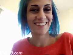 Emo girl with blue hair point of view deep throat and fuckfest