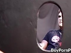 Horny dudes jerking off their dicks in a glory hole session