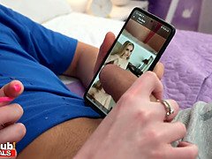 Tiny teen gets super horny looking at her nude pictures and takes best friend out of the friendzone and straight into her ass
