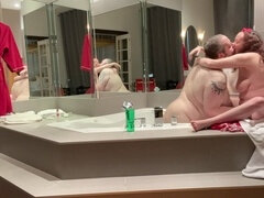 Ass, Bathroom, Bbw, Chubby, Fingering, Kissing, Redhead, Slap