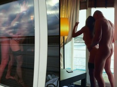 Anal, Brunette brune, Couple, Tir de sperme, En levrette, Seins naturels, De plein air, Nénés