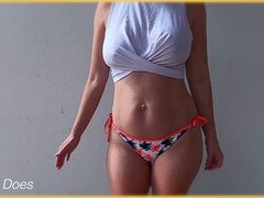 Busty wife flaunts perfect body without a bra