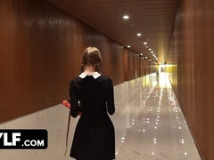 Universidad, Estilo perrito, Flexible, Nylon, Coño, Flaco, Medias largas, Alto