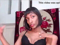 Ebony trans beauty teasing and pleasuring her partner