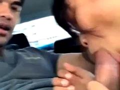 Aziatisch, Grote lul, Pijpbeurt, Auto, Sperma, Buiten, Openbaar, Thais