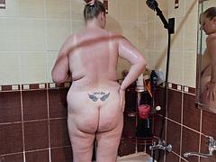 Leie, Grosser schwanz, Pummelig, Paar, Hd, Ehemann, Dusche, Ehefrau