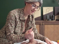 Dormitorio, Mamada, Gafas, Abuelita, Besar, Perforación, Coño, Calcetines