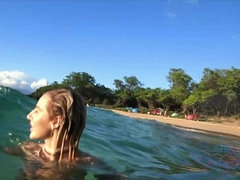 Plage, Bikini, Blonde, Petite amie, Nue, De plein air, Petite femme, Public