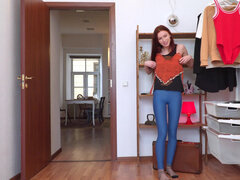 Sexy redhead Alexa K fucks her tender pussy passionately