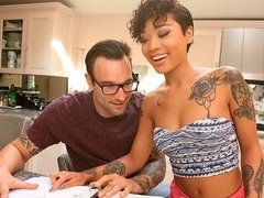 Cul, Noire, Attrapée, Noir ébène, Branlette thaïlandaise, Cuisine, Léchez, Tatouage