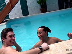 Czech teen gets wild in private swimming pool with hung daddy