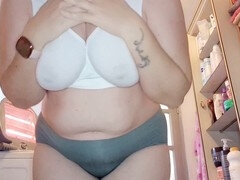 Salle de bains, Couche culotte, Pétant, Poilue, Italienne, Chatte, Douche, Tatouage