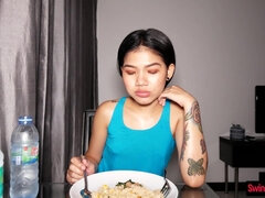 Feeding my Thai GF with food and my cock