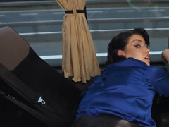 Brunette with huge boobs is fucked while on the bus