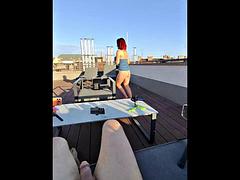 Gorgeous Redhead Flaunts Oily Handjob on Open Terrace Under Blazing Sun Spreading Legs for Steamy Sedu