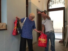 Busty grandmother having sex with a younger kinky fellow