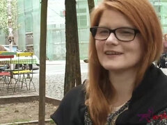 Redhead teen in glasses talks about porn