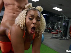 Mimi Curvaceous gets banged doggystyle by Jmac in the gym