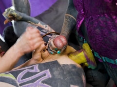 Leie, Grosser schwanz, Fingern, Hd, Absätze, Monster, Zierlich, Tätowierung
