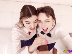 Lana & Julia Double-Suck Monster BBC on White Couch