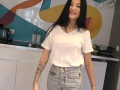 Asiatique, Sucer une bite, Mignonne, Léchez, Petite femme, Chatte, Maigrichonne, Pute