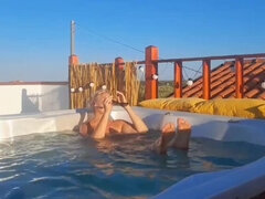 Blondine, Füsse, Hd, Reif, Milf, Nackt, Pool, Ehefrau