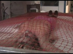 Bound and ballgagged babe fish-trapped