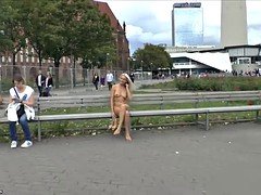 Blonde Czech teen showing her hot body naked in public