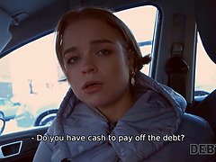 Watch as the horny debtor gets her shaved pussy drilled hard by her debt collector while he watches in HD