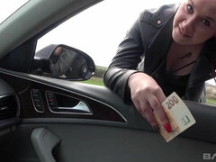 Big cock, Car, Handjob, Licking, Masturbation, Money, Outdoor, Redhead