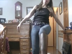 Amerikaans, Laarzen, Spijkerbroeken, Rijpe lesbienne, Naakt, Mager, Strak