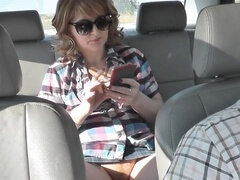 Blonde MILF hops in taxi without panties, gets wet pussy fucked by horny taxi driver