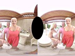 Tridimensionnel, Gros seins, Blonde, Sucer une bite, Groupe, Pov, Réalité, Nénés