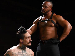 Dominant black man is teasing a tattooed Latino perv