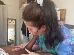 Petite teen babe enjoys gargling on a massive BBC