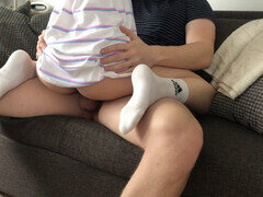 Amateur, Gros cul, Grosse bite, Éjaculation interne, Petite femme, Chatte, Chaussettes, Jarretelles