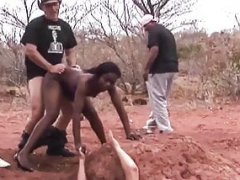 Cowboy rough getting down and dirty black ebony chick while BF stuck in ditc