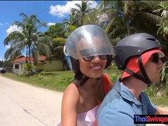 Asian girlfriend gives public blowjob to her man in Thailand