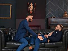 Classy anal on the leather sofa for Diego and Manuel Reyes
