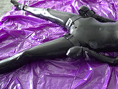 Behind of vignettes: Latex catsuit restrain bondage of rubber woman