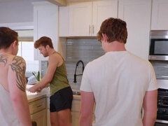 Two dominant lads are having their way with a twink