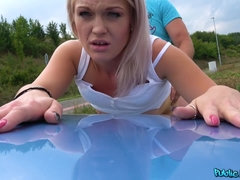 お尻, ブロンド, 車, カワイイ, チン, 露出狂, 公共, オマンコ