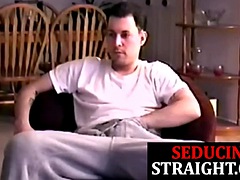 Straight jock masturbates before being sucked off by a milf