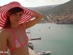 Plage, Bikini, Attrapée, Exhib, Nudiste, De plein air, Public