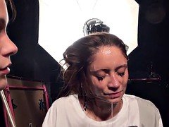 Cute girl's face drenched in spit